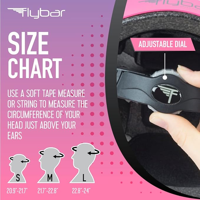 Flybar Bike Helmet- Multi Sport Dual Certified Adjustable Dial, Lightweight Skateboard Helmet, Roller Skating, Pogo, Electric Scooter, Snowboard, Boys and Girls Kids- Adults Helmets