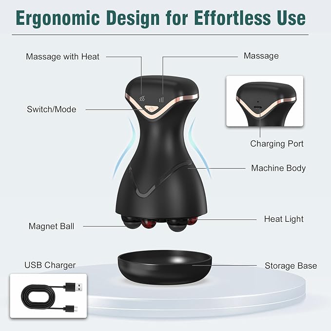 Rotary Abdominal Massager with Heat & Red Light, Handheld Cordless Stomach Massager for Digestion, Cellulite Reduction, Body Sculpting - Portable Lymphatic Drainage Tool for Belly, Legs, Thighs