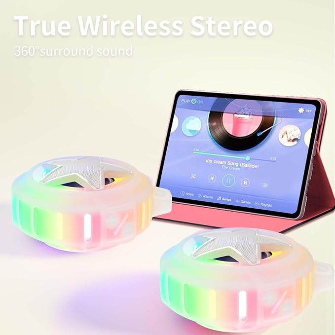EBODA Bluetooth Shower Speaker, IP67 Waterproof Portable Speakers, Floating, TF Card, Small Outdoor Speaker with LED Light, True Wireless Stereo for Bike, Beach, Paddle Board, Kayak, Pool, Gifts