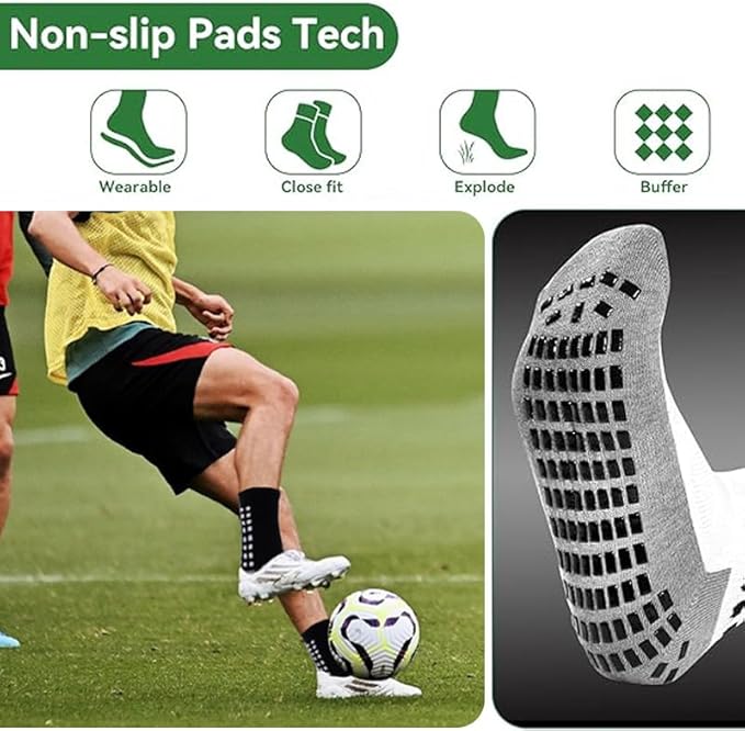 2 Set Anti-Slip Grip Soccer Socks with Shin Guard Sleeves, Sports Athletic Socks for Men Women