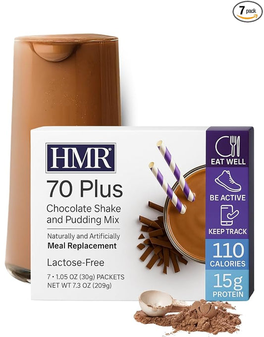 HMR 70 Plus Chocolate Shake & Pudding Mix | Meal Replacement Powder | Lactose-Free | 15g Protein | Easy to Make | Low Calorie | 7 Single Serving Packets each