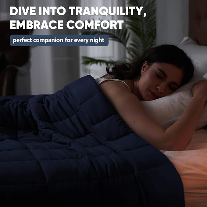 King Size Weighted Blanket for Adults (30 lbs, 80” x 87”, Navy & Blue) Cooling Heavy Blanket for Sleeping Perfect for 290-310 lbs, Breathable Blanket for Adults & Couple All Season, Machine Washable