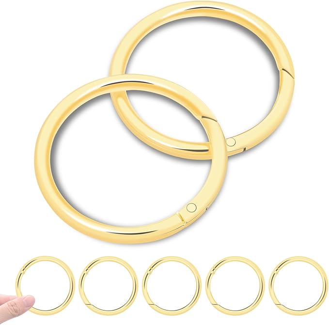 10Pack 2" Large Round Carabiner Clips, Metal Spring O Rings for Organizer Key Rings, Paracord Keychain Lanyard, Pet Chains, Purse Hardware, Key Snap Hooks DIY Accessory (Gold)