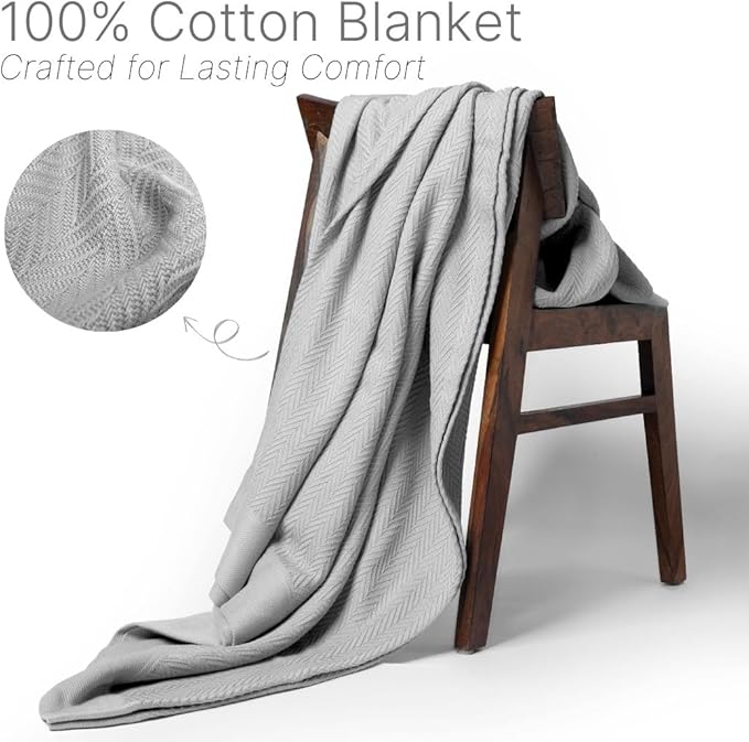 100% Cotton Herringbone Blankets, 66"X90" Twin, Throw Blanket for Bed, All Season Cotton Blanket, Cozy Blanket,Throws & Bed Blanket, Throw Blanket for Couch, Modern Home Decor -Scottish Grey