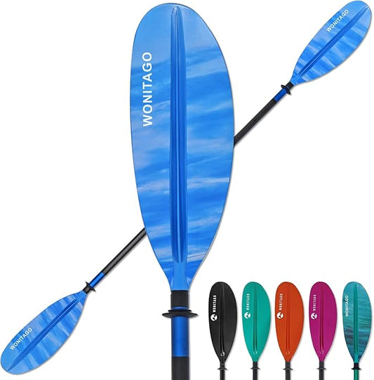 Kayak Paddle with Aluminum Shaft and Reinforced PP Blade, Floating Kayak Oar for Kayaking Canoeing and Boating, 220 cm/86 inches - 230 cm/90 inches