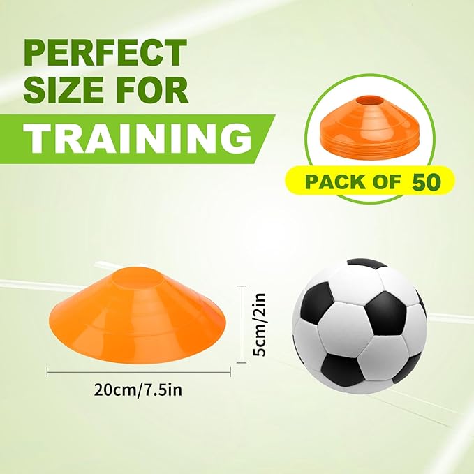 Ashsajkd(Set of 25/50/100 - Agility Soccer Cones with Carry Bag and for ， Football Cones for TrainingFootball, Basketball, Coaching, Agility Cones for Indoor and Outdoor Games