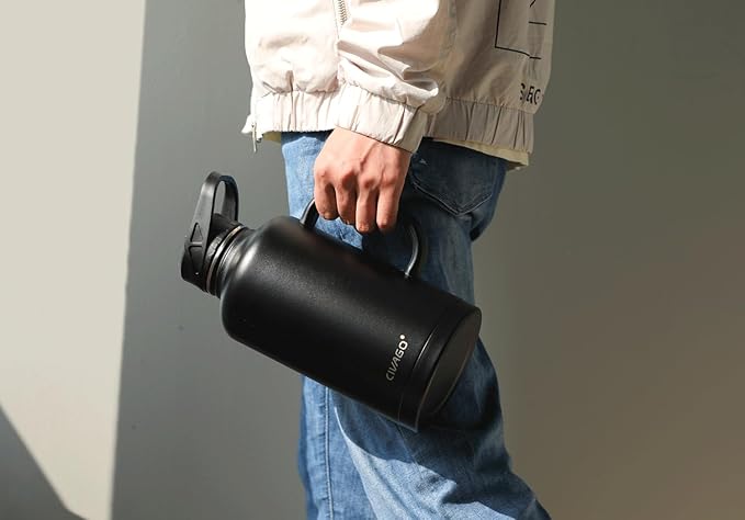 CIVAGO 64 oz Insulated Water Bottle Jug with Straw and Handle, Half Gallon Stainless Steel Water Flask, Large Sports Metal Water Bottle with Straw Lid (3 Lids), Big Thermal Mug Cup, Navy Blue