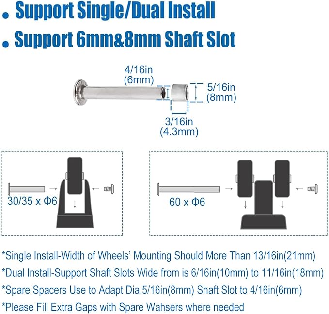 Luggage Suitcase Replacement Wheels Set Suitcase Spinner Wheels 4Pcs PU Bearing Wheels-Install Dia 2in/50mm Width 0.8inch/21mm with 3 Size Axles for Trolley Bag Drawbar Box Smooth Rolling Repair