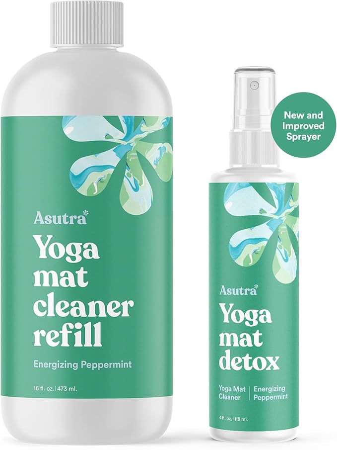 ASUTRA Yoga Mat Cleaner Spray (Energizing Peppermint), 4 fl oz - No Slippery Residue, Organic Essential Oils, Deep-Cleansing for Fitness Gear & Gym Equipment, Microfiber Towel Included