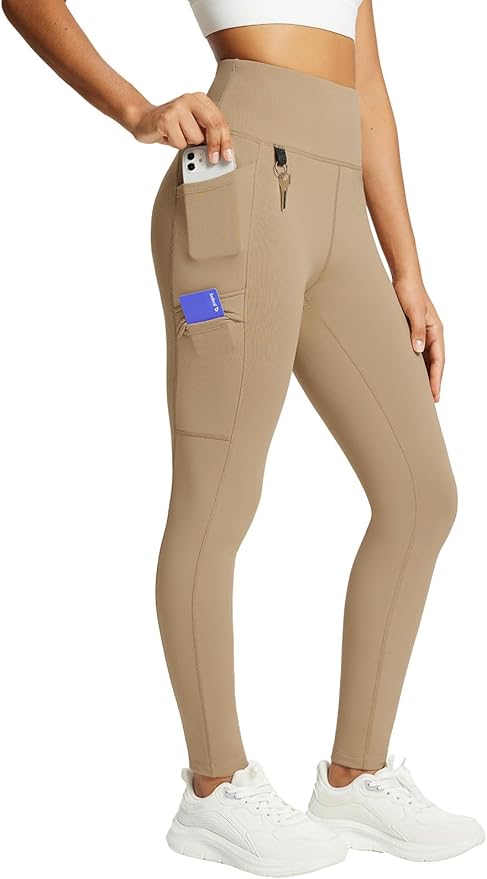 baleaf Women's Fleece Lined Leggings Waterproof Winter Hiking Pants Thermal Running Tights Zipper Pockets High Waisted