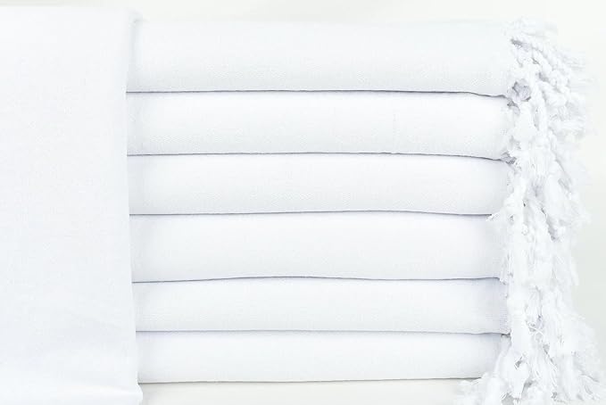 HAVLULAND Turkish Beach Towel Oversized 72’’x40’’ - Set of 6 | 100% Cotton Lightweight Sand Free Quick Dry Pool Towels | Extra Large Towels for Tie Dye Bath Towel Adults Beach Blanket Bulk of 6 White