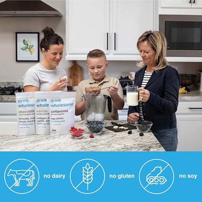 drink wholesome Vegan Chocolate Almond Protein Powder | for Sensitive Stomachs | Additive & Dairy Free | No Artificial Sweeteners | No Bloating, Farts or Gas | No Constipation or Diarrhea