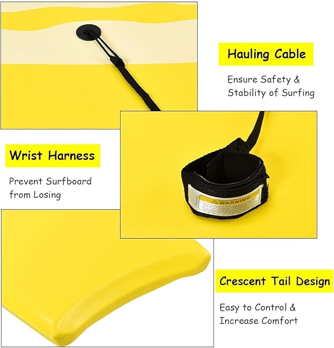 Goplus 41''/37''/33'' Lightweight Body Board for Beach, Surf Board with EPS Core, XPE Deck, HDPE Slick Bottom, Wrist Leash, Bodyboard for Kids Adults Surfing