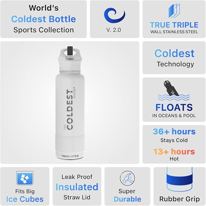 Coldest Insulated Water Bottle with Straw Lid - Stainless Steel Metal Insulated Bottle for Men & Women (Epic White, 40 oz)