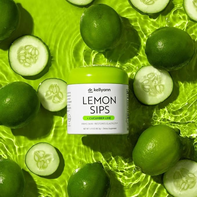 Dr. Kellyann Lemon Sips Citrus Drink Mix (21 Servings) – Cucumber Lime Flavor, Sugar-Free Detox, Hydrates & Firms Skin, 1 Pack