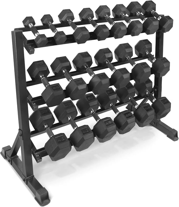 WF Athletic Supply Rubber Encased Hex Dumbbells with Rubber Grip Contoured Handle for Muscle Toning, Strength Building & Full Body Workout