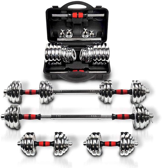 Adjustable Dumbbell Set With 3 in 1 Dumbbell Barbell Metal Connecting Rod, Chromed Weights, Hardcover Gift Box, Adjustable Weight Sets up to 44lbs/66lbs/110lbs, Home Gym Exercise Training Equipment