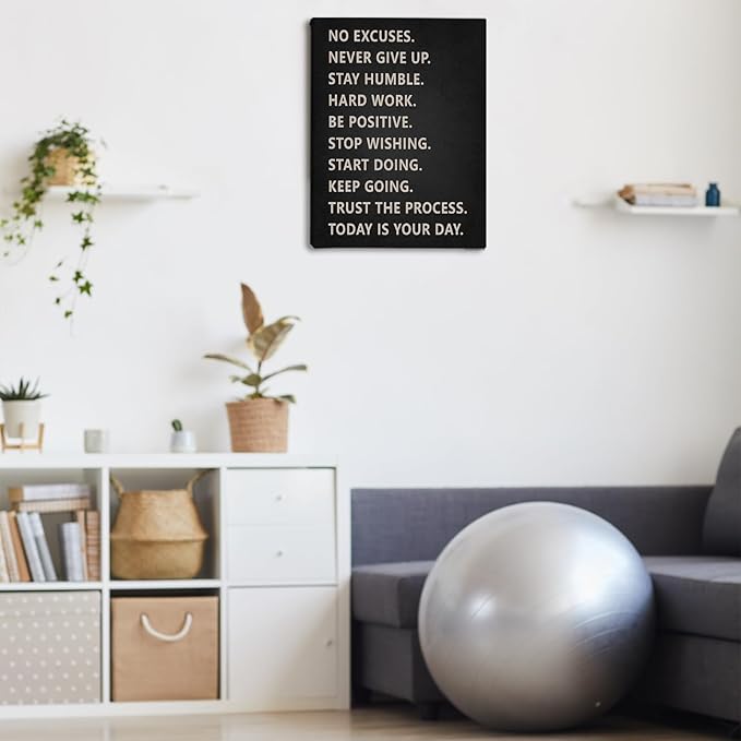 Inspirational Wall Art, Home Gym Decor, Motivational Gym Workout Room Decor, No Excuses Never Give Up, Workout Posters Art Painting Print for Home Gym Exercise Fitness Room Office, 11x14 inch