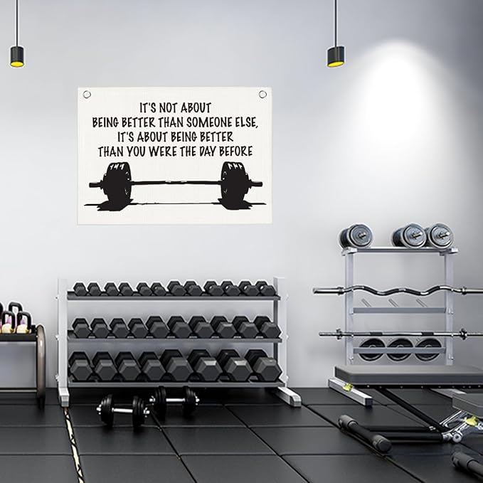 It's Not About Being Better Than Someone Else Gym Motivational Wall Art Banner Dorm Posters Gifts for Guys Men Women Gym Flag Decor for Home Gym Bedroom Workout Room 30x20 Inchs