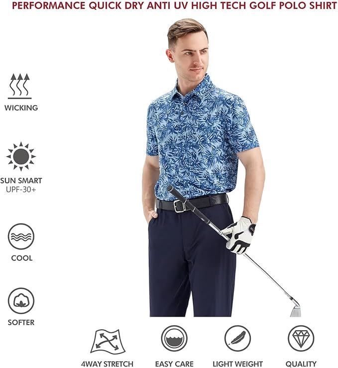 Men's Golf Polo Shirts Short Sleeve Striped Performance Moisture Wicking Dry Fit Golf Shirts for Men