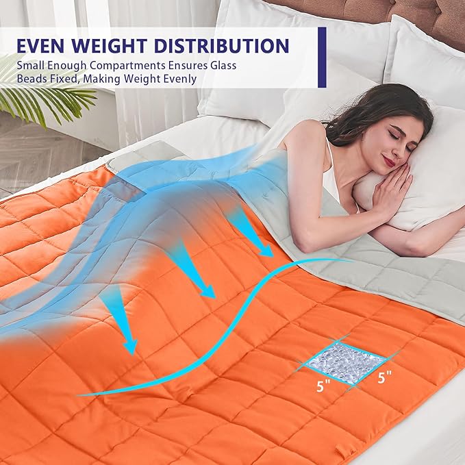 yescool Weighted Blanket for Adults (15 lbs, 48" x 72", Orange) Cooling Heavy Blanket for Sleeping Perfect for 140-160 lbs, Twin Size Breathable Blanket with Premium Glass Bead, Machine Washable