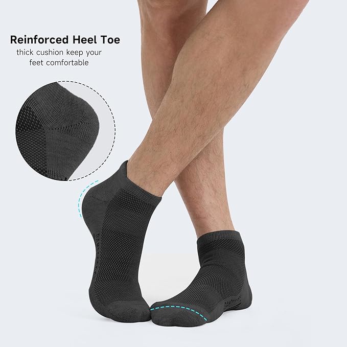 BAMBOO COOL Men's Ankle Socks Athletic Cushioned Moisture Wicking, Running Socks Arch Support Breathable, Heel Tab 8 Pack