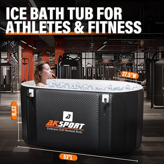AKSPORT Ice Bath Tub for Athletes, 155 Inflatable Cold Plunge Tub Compatible with Water Chillers, Inflatable Icebath for Recovery & Cold Water Therapy，Portable Bathtub for Indoor & Outdoor-Black