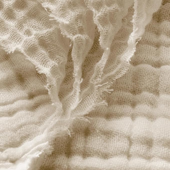 Carriediosa 100% Cotton Muslin Throw Blanket 70" X 80" Twin Size，4-Layers Summer Gauze Throws for Bed Couch，Soft Lightweight Breathable Linen Blankets Bedspread for Adults All Season，Khaki