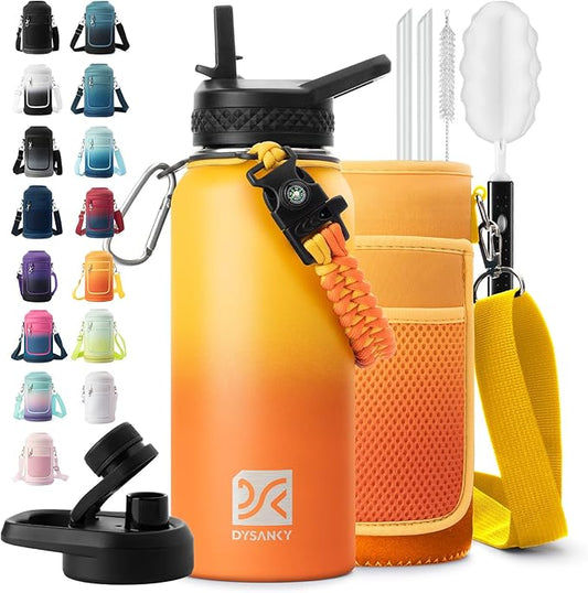 32 oz Insulated Water Bottle | Thickened Stainless Steel Vacuum Metal | Portable Sports Water Jug for Gym and Hiking with Straw, Carrier Bag, Handle Strap | BPA-Free 32 oz