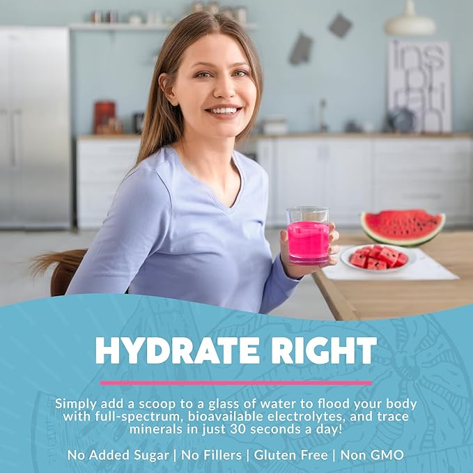 Paleovalley Essential Electrolytes Powder - Full Spectrum Watermelon Electrolyte Powder for Hydration, Energy and Muscle Recovery - No Sugar Added - 28 Servings