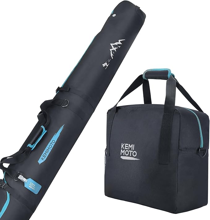 KEMIMOTO Ski Bag and Boot Bag Combo, Snowboard Bag Padded Ski Bags for Air Travel, Snow Ski Bags Fit Skis Up to 200cm, Ski Double Bag Combo