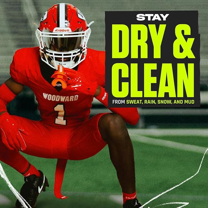 Streamer Football Towel, Sports Towel with Hook and Loop Fastener to Clean Football Visor and Gloves (Orange)