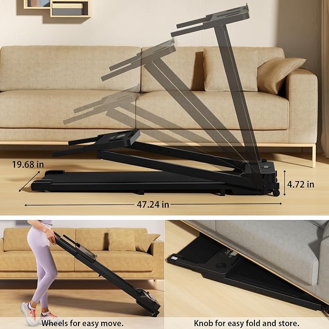 Portable Foldable Treadmills for Home, Small Folding Treadmill for Home Office with 300 LBS Capacity, Walking Running Exercise Electric Compact Treadmill with LED Display