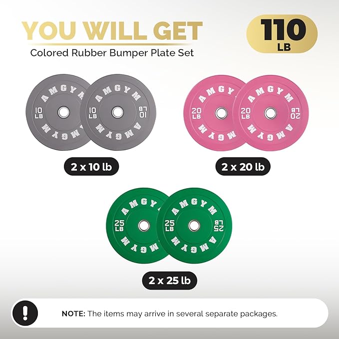 2 Inch Bumper Plates，10-500lbs，Barbell Rubber Olympic Weight Plates Set for Home Gym, Strength Training & Weight Lifting, Multiple Options Colors