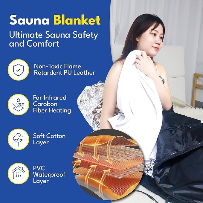 Infrared Sauna Blanket for Home | Portable Far Infrared Sauna Bag for Detox, Weight Loss & Relaxation, Dry Heat Therapy, Personal At-Home Wraps with Adjustable Temp 95-176°F. 120V 400 Watts, 70" x 31"