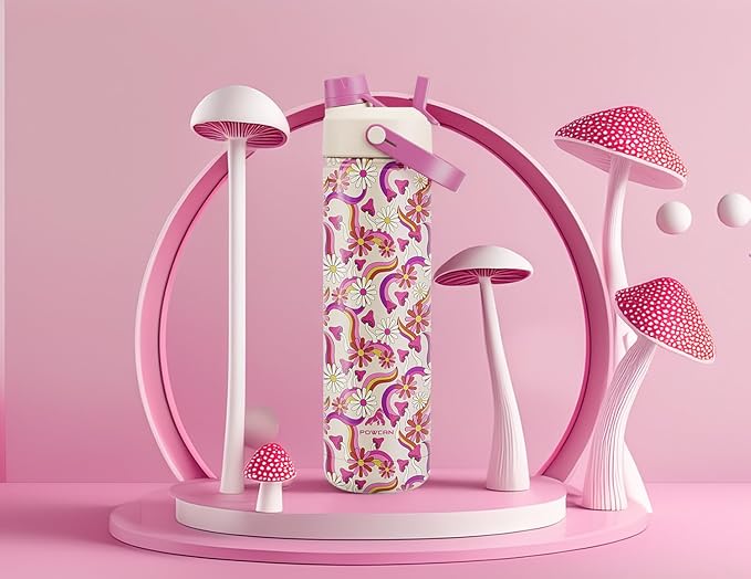 26 oz Insulated Water Bottle with 2-in-1 Straw and Spout Lid, Keep Cold 24H, Leak-Proof, Fits in Car Cup Holder, Stainless Steel Water Bottle for Sports, Travel, Gym, and School (Petal Path)