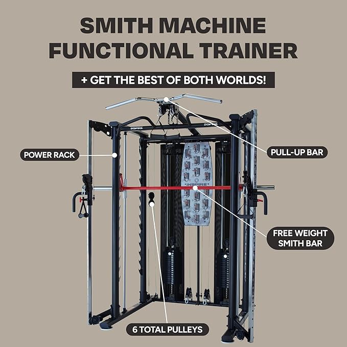 Inspire Fitness Functional Trainer Home Gym, SCS Smith Machine Cage System - Cable Machine Accessories - D-Handles, Ankle Strap & Multi-Function Belt