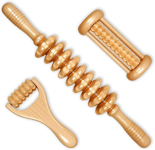 3Pcs Wooden Massage Tools，Lymphatic Drainage Massager ，Maderoterapia Kit for Deep Tissue，Muscle Pain Relief, Anti-Cellulite，Body Sculpting & Shaping，Foot Roller for Plantar Fasciitis