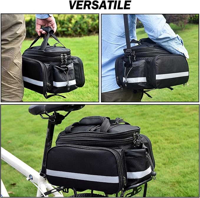 27L Adjustable Bike Pannier Bag with Hidden Rain Cover, 360° Reflective Strips, Multi-Functional Bicycle Saddle Bag for Grocery Shopping, Commuting, Cycling & Travel, Handheld & Crossbody Design