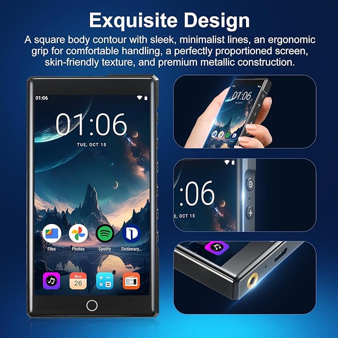 Keenplus144GB MP3 Player with Bluetooth and WiFi, C4 Plus Android 13 HiFi MP3 Player Spotify 4.3" FHD Zinc Alloy Panel Touch Screen, MP4 Players,Music Player with Spotify,Pandora,Amazon Music