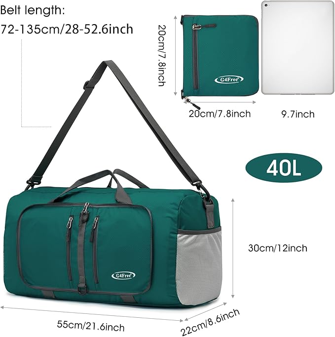 G4Free 40L/65L Foldable Duffel Bag, Water-Repellent Travel Backpack, Lightweight Carry Bag for Overnight Weekender Sports Men Women