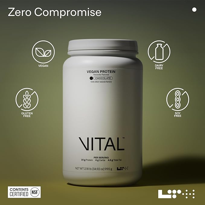LTH VITAL Vegan Protein - Trusted by Life Time fitness Members - Plant-Based Protein Powder - Made from Pea Protein - Supports a Healthy Immune System - Gluten Free & Soy Free - Chocolate, 30 Servings