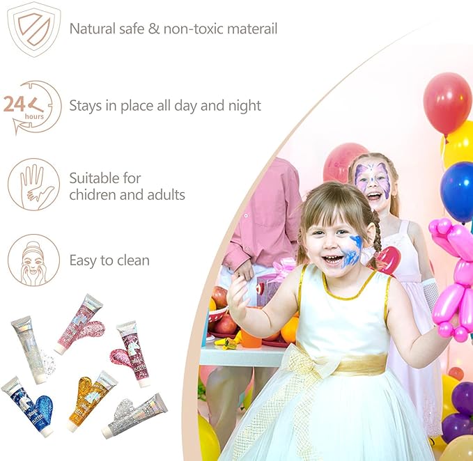 6PCS Pink Face Body Glitter Gel，Mermaid Holographic Sequins Chunky Glitter Paint for Party Singer Concerts Music Festival Rave Accessories for Girls Women Face Body Hair Sparkling Makeup