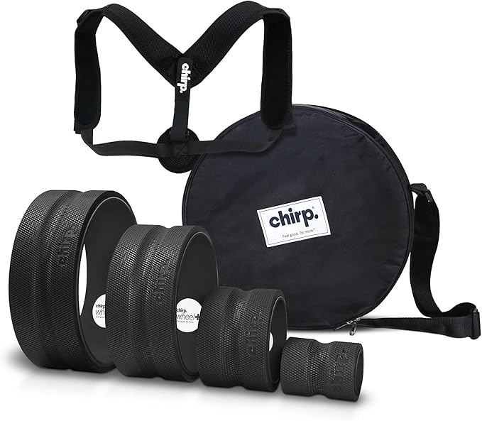 Ultimate Back + Neck Bundle, 4-Pack Chirp Wheel Massage Rollers, Carrying Case, Upper Back Posture Corrector, Includes Focus, Muscle Massage, and Gentle High Density Foam Rollers, Up to 500 lbs, Black