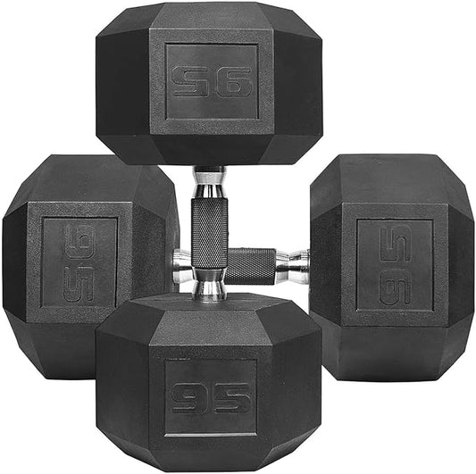 WF Athletic Supply Rubber Encased Hex Dumbbells with Rubber Grip Contoured Handle for Muscle Toning, Strength Building & Full Body Workout