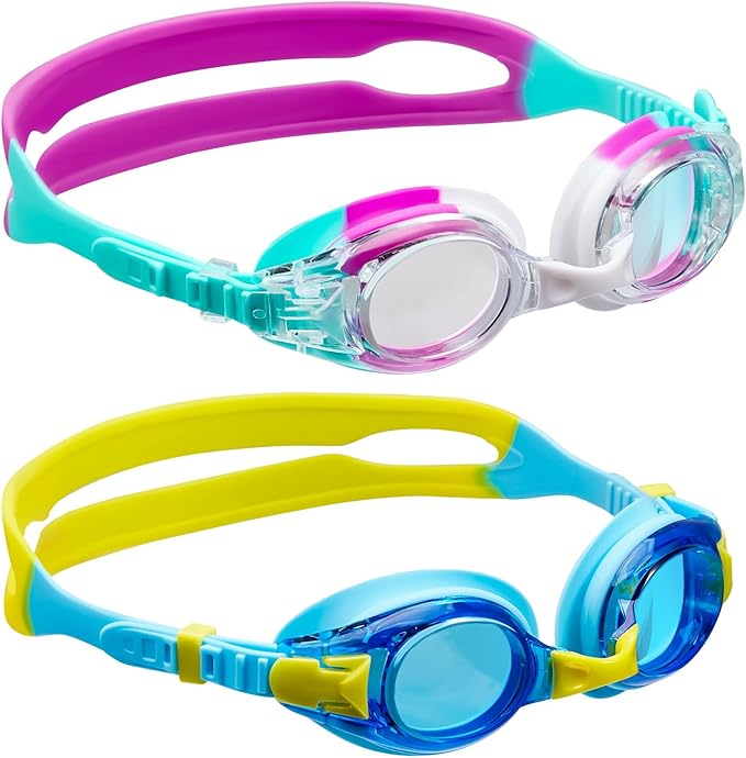 Aegend 2 Pack Kids Goggles, Swimming Goggles for Kids Age 4-16 Boys and Girls Youth, Anti-Fog Waterproof Anti-UV Pool Goggles
