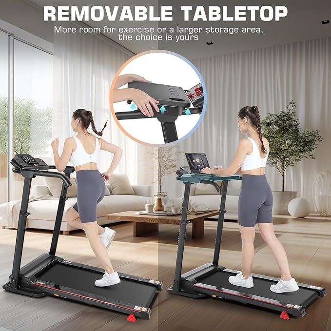 Treadmill with Desk Workstation & Adjustable Height, 300 LBS Weight Capacity, Folding Treadmill with 3 Level Incline, Bluetooth Speaker & App, Portable 2.5HP Walking Pad with Desktop for Home Office