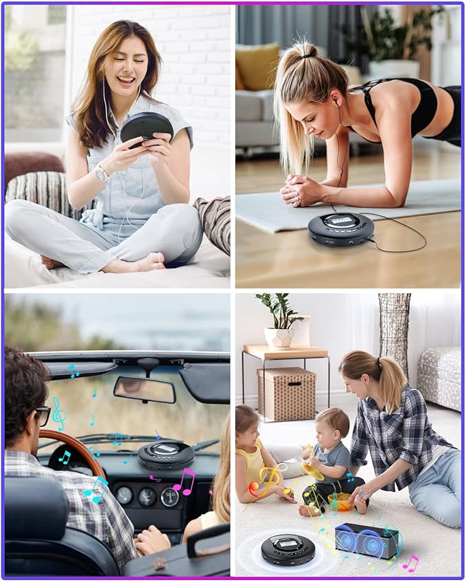 ARAFUNA Portable CD Player Bluetooth with FM Radio, 2000mAh Rechargeable CD Player for Car with LCD Screen, Anti Shock Protection Compact Player with Headphone, AUX Cable