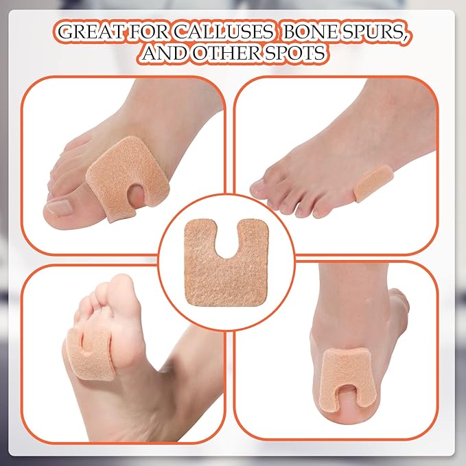 Boao 60 Pcs Callus Pads 1/4" Thick U Shaped Metatarsal Corn Pads Felt Callus Cushions Adhesive Corn Protectors for Men Women Feet Toes Pain Relief Blister Prevention
