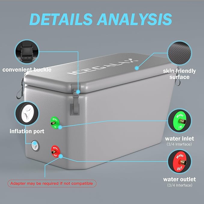 Angled Cold Plunge Tub Portable Ice Bath Tub for Athletes Fitness Recovery Water Chiller Compatible Cold Plunge Outdoor Ice Bathtub (Gray)